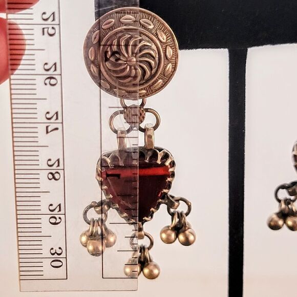 Sterling Red Handcrafted Glass Boho Artisan Drop Earrings - Picture 9 of 10